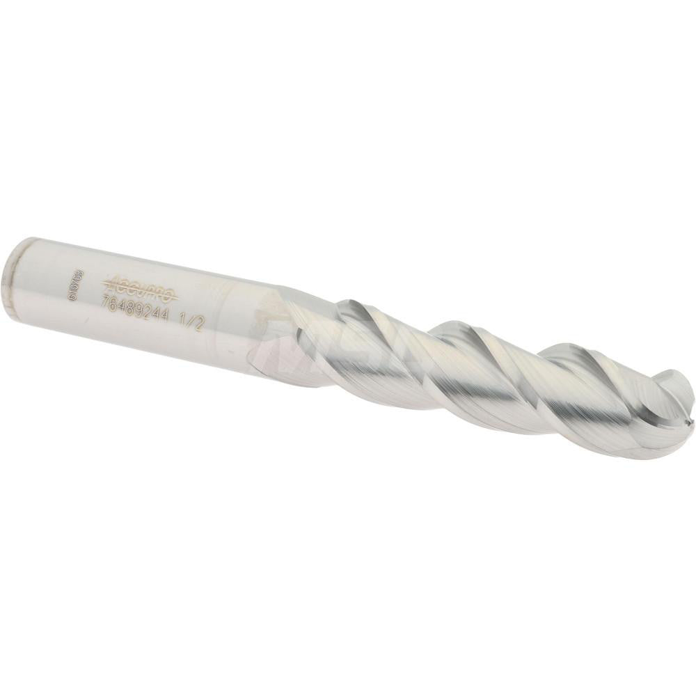 Accupro 76489244 Ball End Mill 0.5" Dia, 2" LOC, 3 Flute, Solid Carbide