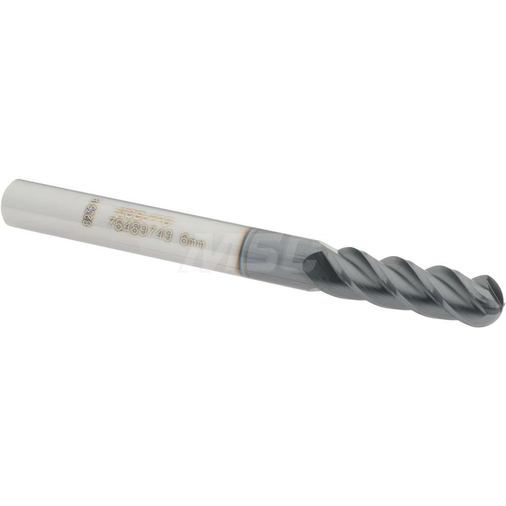 Accupro 76489749 Ball End Mill 0.2362" Dia, 0.748" LOC, 4 Flute, Solid Carbide