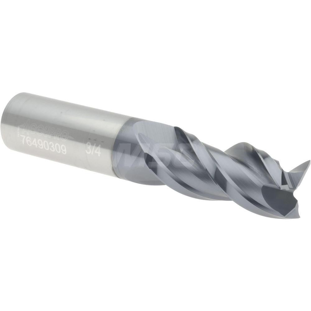 Accupro 76490309 Square End Mill 3/4'' Dia, 1-5/8'' LOC, 3/4'' Shank Dia, 4'' OAL, 3 Flutes, Solid Carbide