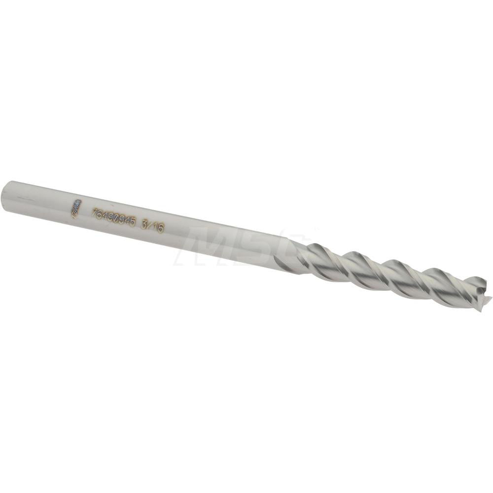 Accupro 76490945 Square End Mill 3/16'' Dia, 1'' LOC, 3/16'' Shank Dia, 3'' OAL, 3 Flutes, Solid Carbide