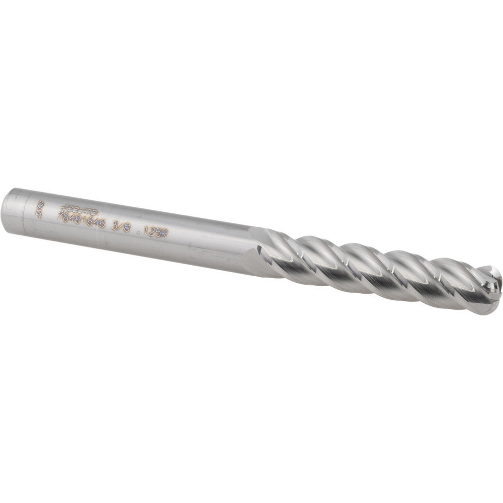 Accupro 76491646 Corner Radius End Mill 3/8" Dia, 1-3/4" LOC, 0.1250" Radius, 4 Flute, Solid Carbide