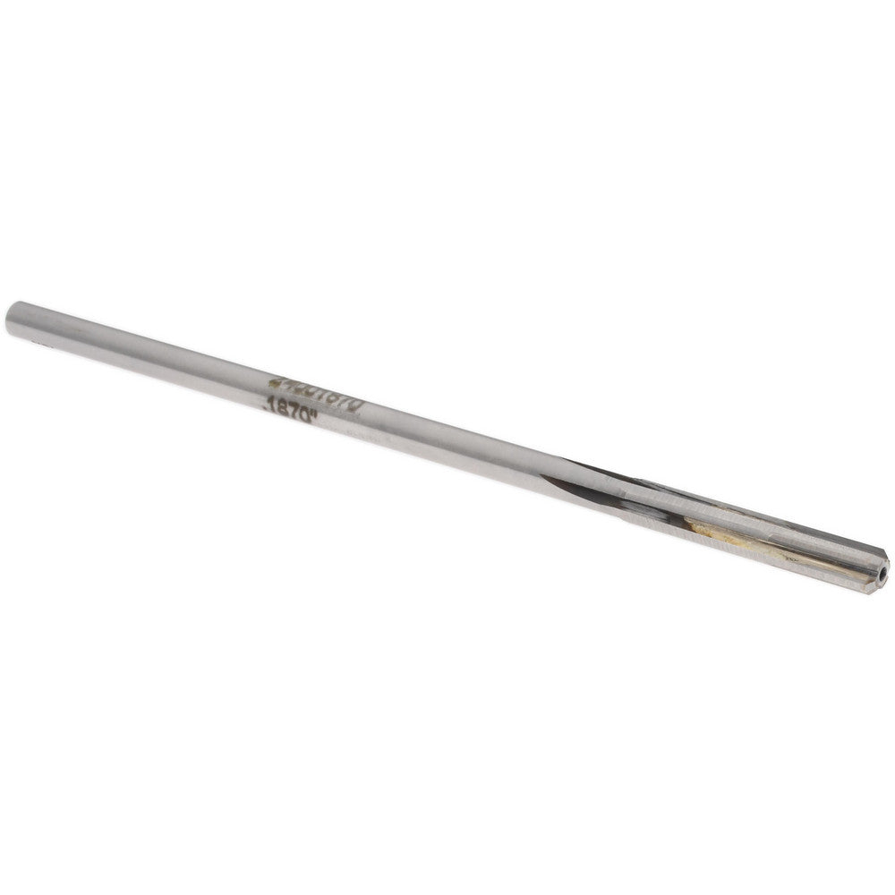 Rock River Tool Inc. 24001870 Chucking Reamer 0.1870" Dia, 4-1/2" OAL, 1-1/8" Flute Length, Straight Flute, Straight-Cylindrical Shank, Carbide-Tipped
