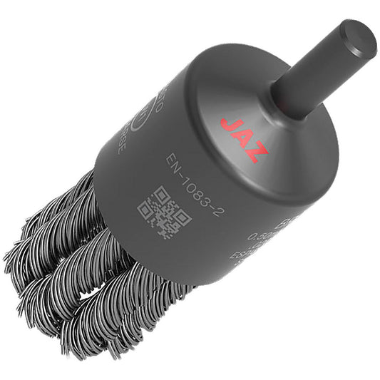 JAZ USA 12340B End Brushes Brush Diameter (Decimal Inch) 1  Fill Material Steel  Wire Type Knotted  Trim Length (Inch) 1  Maximum Rpm 25000.000  Overall Length (Inch) 2-1/2