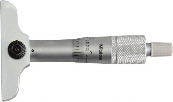 Mitutoyo 128-105 Mechanical Depth Micrometer 1'' Range, 1 Rod, Satin Chrome Finish