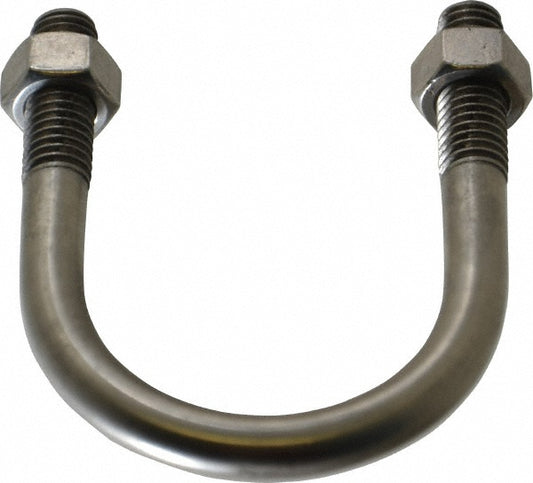 Chicago Hardware & Fixture 50483-6 Round U-Bolt Without Mount Plate, 3/8-16 UNC, 1-1/8" Thread Length, for 1-1/4" Pipe, 1-3/4" Inside Width, Stainless Steel