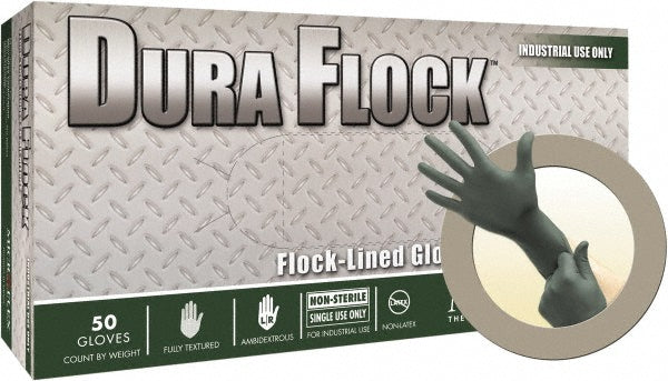 Ansell DFK-608-L Series Microflex Dura Flock Disposable Gloves Size Large, 11.4 mil, Uncoated-Coated Nitrile, Industrial Grade, Unpowdered
