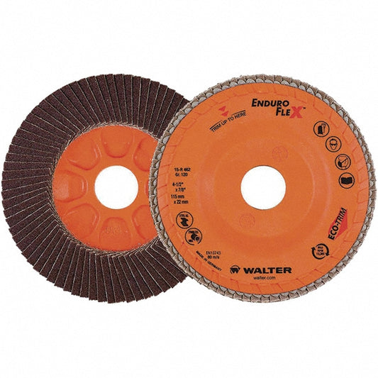 WALTER Surface Technologies 15R462 Flap Disc 7/8" Hole, 120 Grit, Zirconia Alumina, Type 27