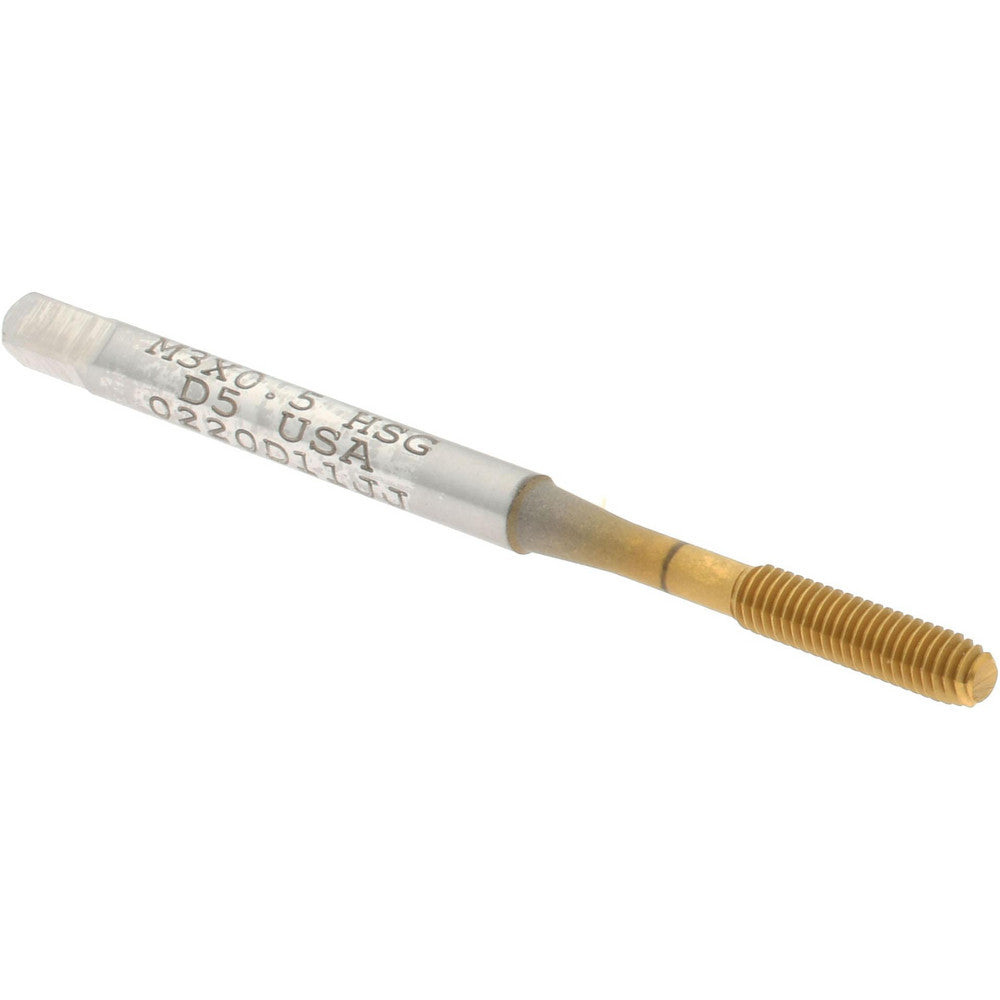 Hertel K010451AS25 Thread Forming Tap M3x0.5 Metric, Bottoming Chamfer, High-Speed Steel, Titanium Nitride Finish