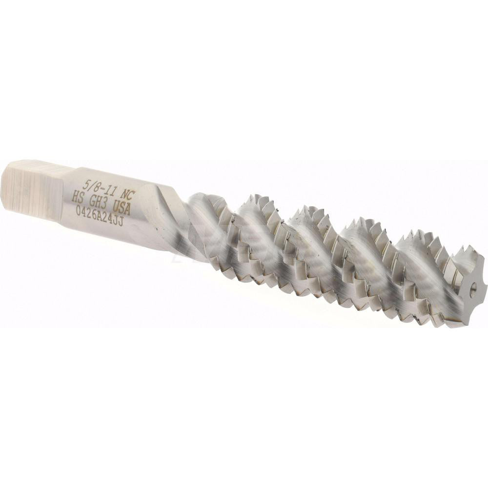 Hertel K008558AS Spiral Flute Tap 5/8-11, UNC, 4 Flute, Bottoming Chamfer, 3B Class of Fit, High-Speed Steel, Bright/Uncoated Finish