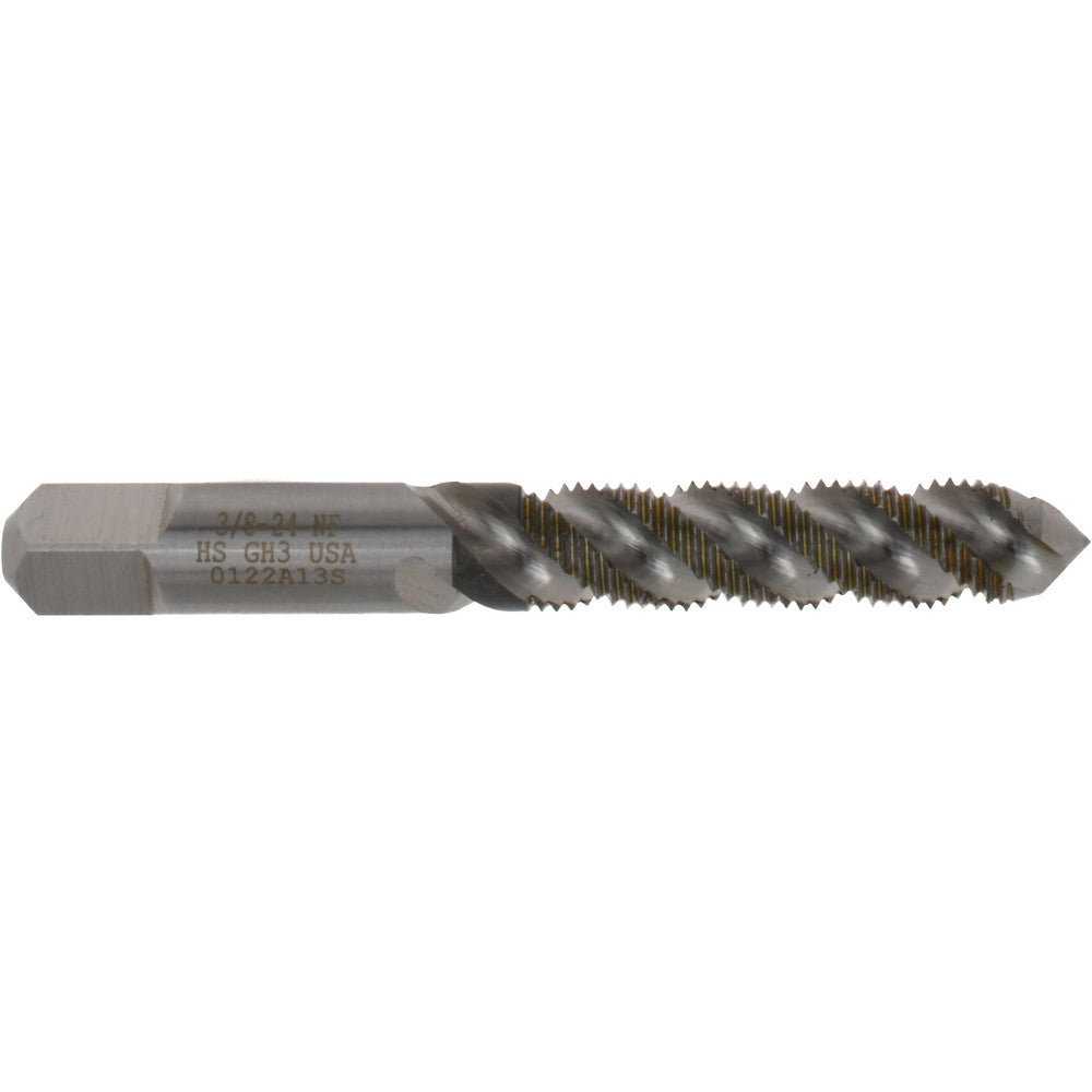 Hertel K008471AS Spiral Flute Tap 3/8-24, UNF, 3 Flute, Plug Chamfer, 3B Class of Fit, High-Speed Steel, Bright/Uncoated Finish