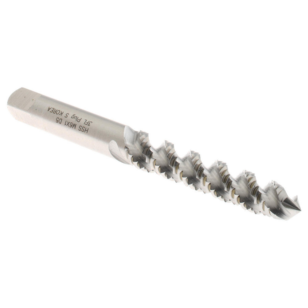 Hertel K027665AS Spiral Flute Tap M6x1, Metric Coarse, 3 Flute, Plug Chamfer, 6H Class of Fit, High-Speed Steel, Bright/Uncoated Finish