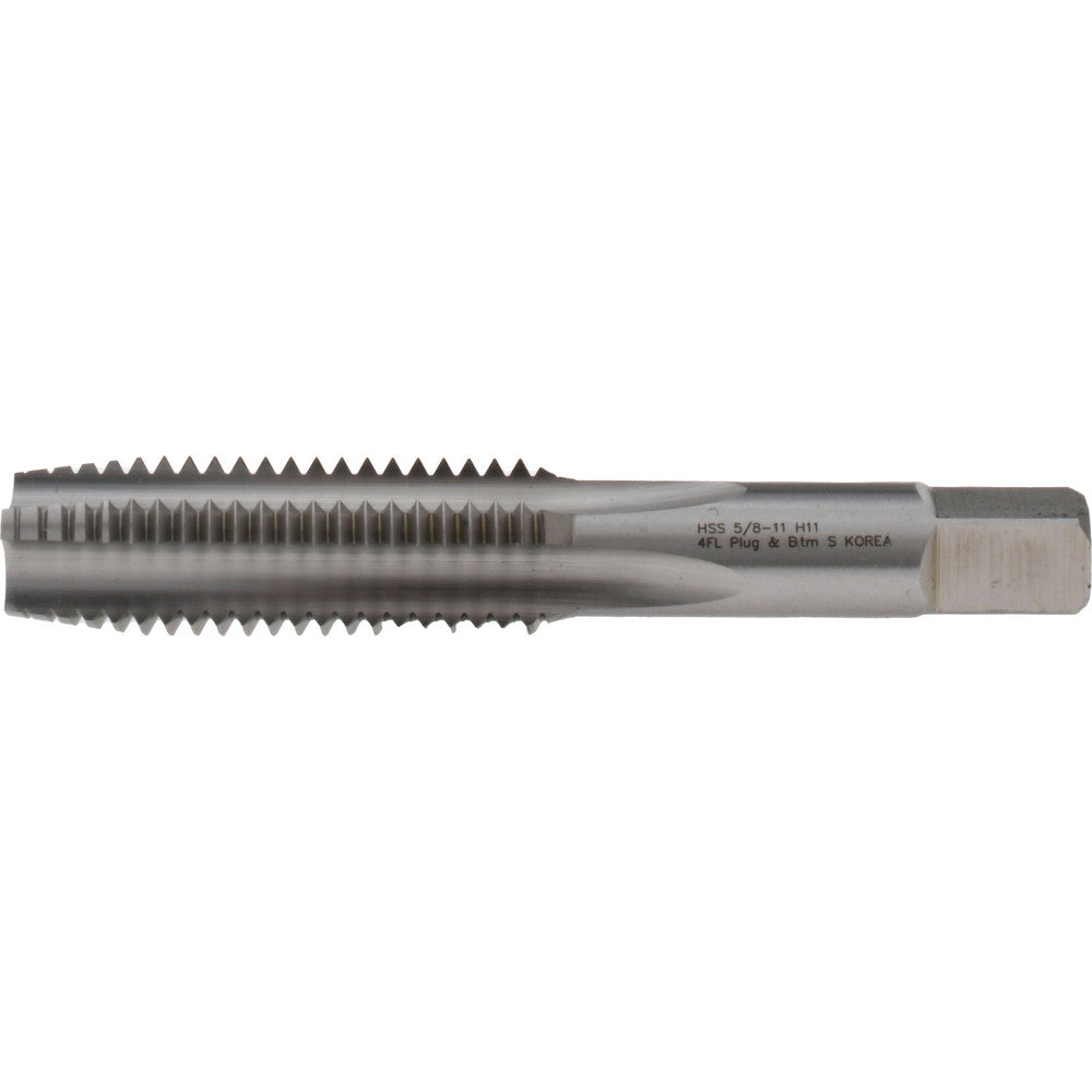 Hertel K008565AS Straight Flute Tap 5/8-11 UNC, 4 Flute, Plug Chamfer, High-Speed Steel, Bright/Uncoated Finish