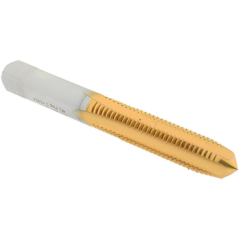 Hertel K027749AS25 Straight Flute Tap M8x1.25 Metric Coarse, 4 Flute, Plug Chamfer, 6H Class of Fit, High-Speed Steel, Titanium Nitride Finish