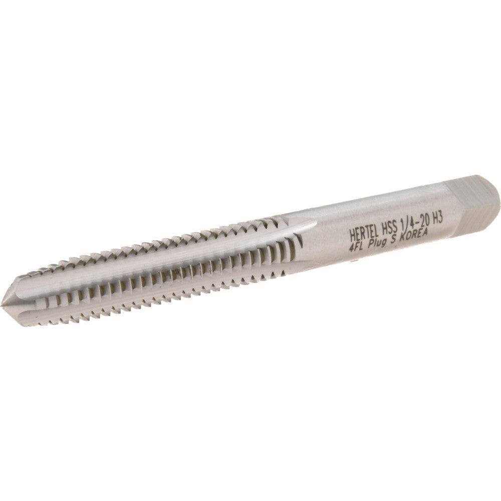 Hertel K008320AS Straight Flute Tap 1/4-20 UNC, 4 Flute, Plug Chamfer, 3B Class of Fit, High-Speed Steel, Bright/Uncoated Finish