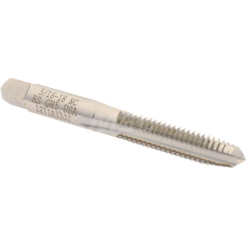 Hertel K011077AS Straight Flute Tap 5/16-18 UNC, 3 Flute, Plug Chamfer, 2B Class of Fit, High-Speed Steel, Bright/Uncoated Finish