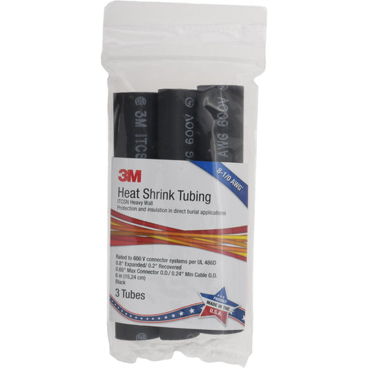 3M 7010398985 Heat-Shrink & Cold-Shrink Sleeve 0.8" ID Before Shrinking, 0.2" ID After Shrinking, 6" OAL