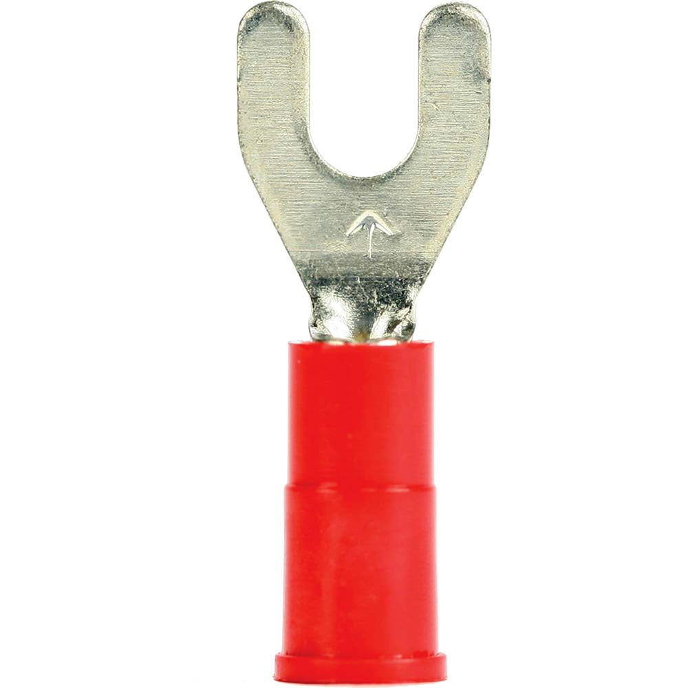 3M 7010349249 Standard Fork Terminal Red, Vinyl, Partially Insulated, #8 Stud, Crimp