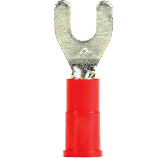 3M 7010349249 Standard Fork Terminal Red, Vinyl, Partially Insulated, #8 Stud, Crimp