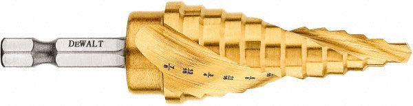 DeWALT DWA1786IR Step Drill Bit 1/4" Shank Dia, High Speed Steel, 12 Hole Sizes