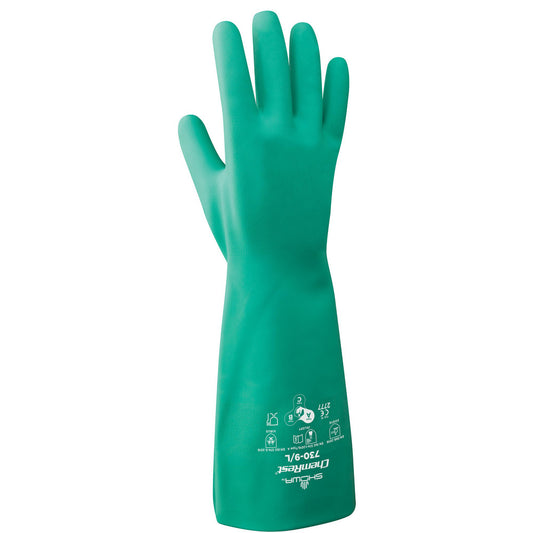 SHOWA 730-07 Chemical Resistant Gloves Glove Type General Purpose Chemical-Resistant  Material Nitrile  Numeric Size 7  Thickness (mil) 15.00  Supported or Unsupported Unsupported  Cuff Style Rolled