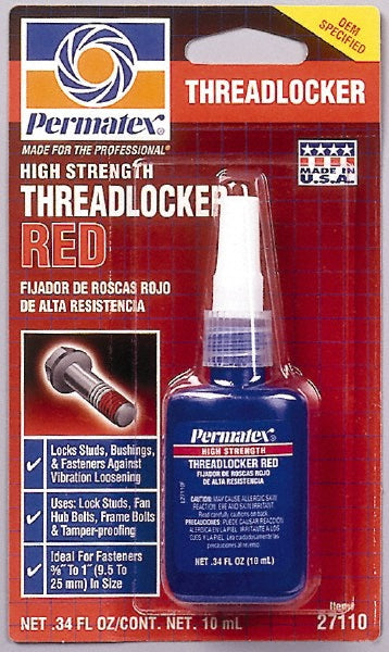 Permatex 27110 Threadlocker Red, Liquid, 10 mL, Bottle