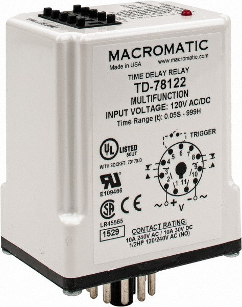 Macromatic TD-78122 11 Pin, 999 hr Delay, Multiple Range DPDT Time Delay Relay