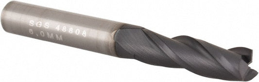 Kyocera SGS Precision Tools 48808 Square End Mill 6.00 mm Dia, 19.00 mm LOC, 3 Flute, Solid Carbide