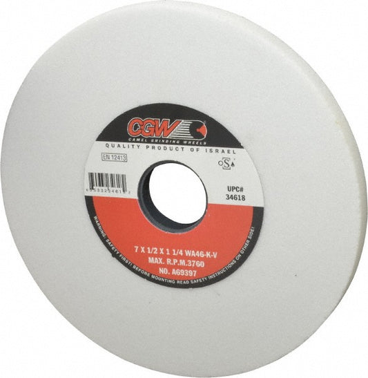 CGW Abrasives 34618 Surface Grinding Wheel 7" Dia, 1/2" Thick, 1-1/4" Hole, 46 Grit, K Hardness