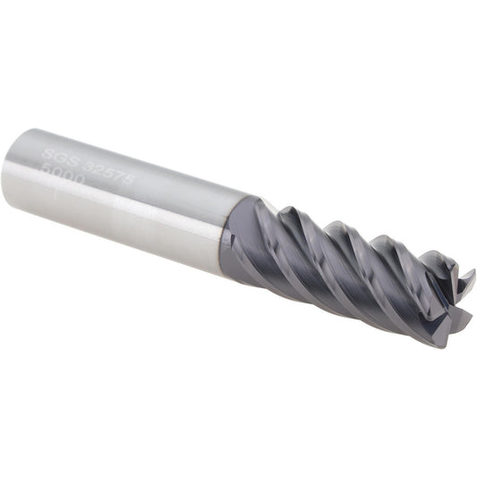 Kyocera SGS Precision Tools 32575 Corner Radius End Mill 1/2" Dia, 1-1/4" LOC, 0.0300" Radius, 5 Flute, Solid Carbide