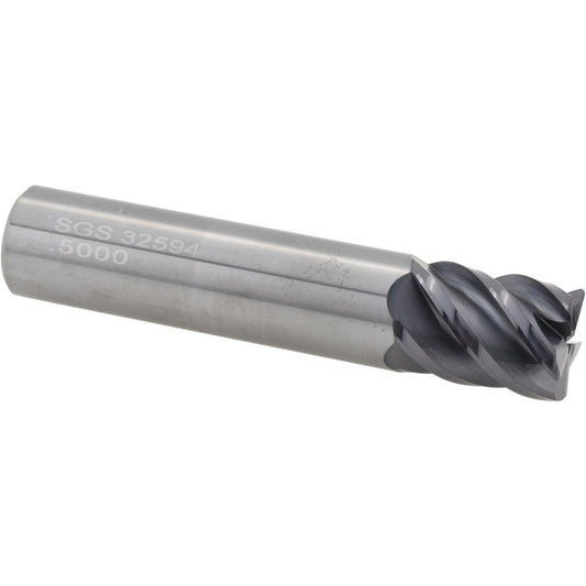 Kyocera SGS Precision Tools 32594 Corner Radius End Mill 1/2" Dia, 5/8" LOC, 0.0300" Radius, 5 Flute, Solid Carbide