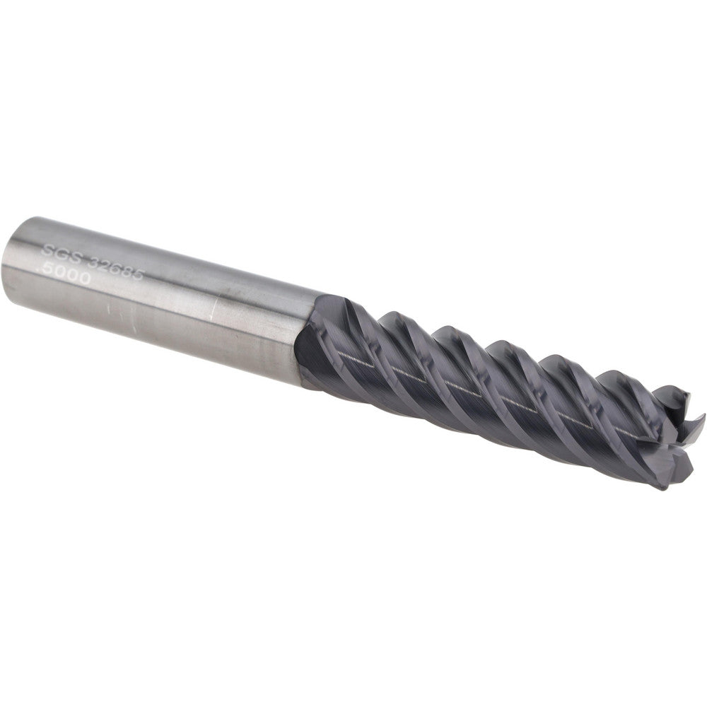 Kyocera SGS Precision Tools 32685 Corner Radius End Mill 1/2" Dia, 2" LOC, 0.0300" Radius, 5 Flute, Solid Carbide
