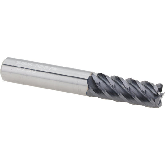 Kyocera SGS Precision Tools 32574 Corner Radius End Mill 3/8" Dia, 1" LOC, 0.0300" Radius, 5 Flute, Solid Carbide