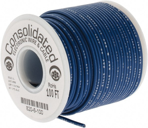 CONSOLIDATED ELECTRONIC WIRE & 820-6-100 20 AWG, 10 Strand, 100' OAL, Tinned Copper Hook Up Wire
