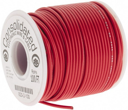 CONSOLIDATED ELECTRONIC WIRE & 820-2-100 20 AWG, 10 Strand, 100' OAL, Tinned Copper Hook Up Wire