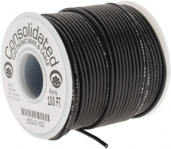 CONSOLIDATED ELECTRONIC WIRE & 820-0-100 20 AWG, 10 Strand, 100' OAL, Tinned Copper Hook Up Wire