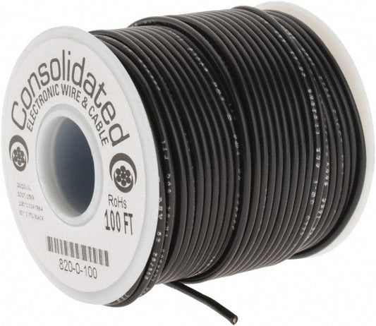 CONSOLIDATED ELECTRONIC WIRE & 820-0-100 20 AWG, 10 Strand, 100' OAL, Tinned Copper Hook Up Wire