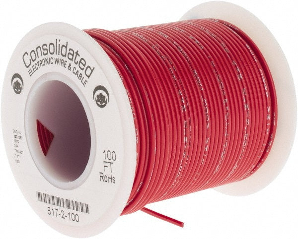 CONSOLIDATED ELECTRONIC WIRE & 817-2-100 24 AWG, 7 Strand, 100' OAL, Tinned Copper Hook Up Wire