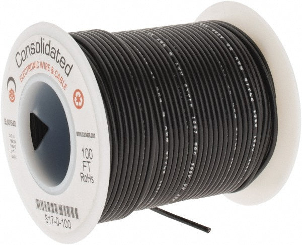 CONSOLIDATED ELECTRONIC WIRE & 817-0-100 24 AWG, 7 Strand, 100' OAL, Tinned Copper Hook Up Wire