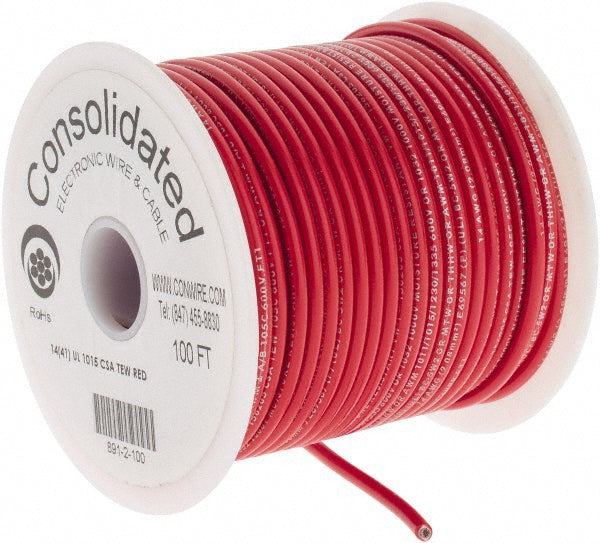 CONSOLIDATED ELECTRONIC WIRE & 891-2-100 14 AWG, 41 Strand, 100' OAL, Tinned Copper Hook Up Wire
