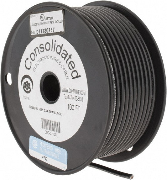 CONSOLIDATED ELECTRONIC WIRE & 892-0-100 12 AWG, 65 Strand, 100' OAL, Tinned Copper Hook Up Wire