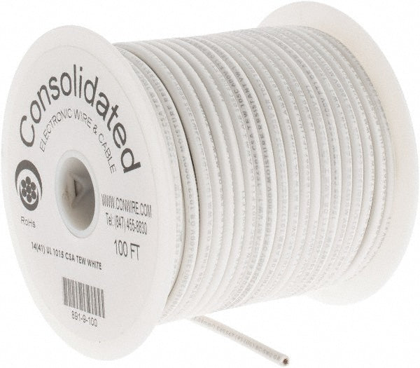 CONSOLIDATED ELECTRONIC WIRE & 891-9-100 14 AWG, 41 Strand, 100' OAL, Tinned Copper Hook Up Wire