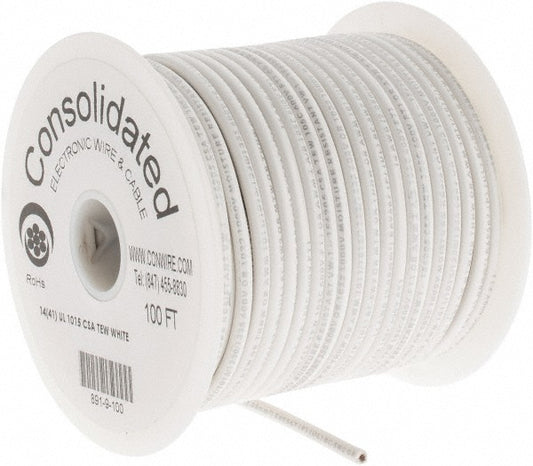 CONSOLIDATED ELECTRONIC WIRE & 891-9-100 14 AWG, 41 Strand, 100' OAL, Tinned Copper Hook Up Wire