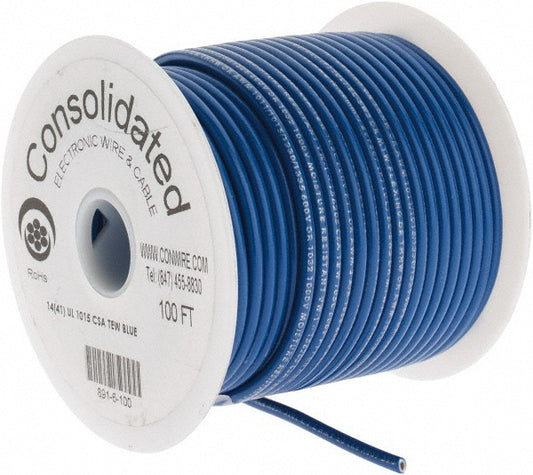 CONSOLIDATED ELECTRONIC WIRE & 891-6-100 14 AWG, 41 Strand, 100' OAL, Tinned Copper Hook Up Wire