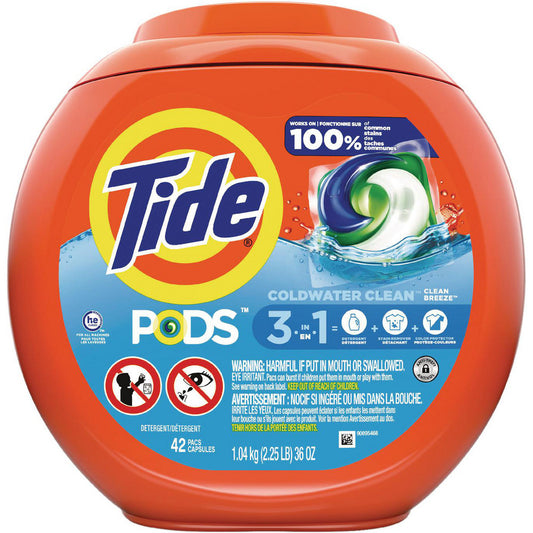 Tide PGC00998CT Tide PODS Liquid Laundry Detergent Pacs, Clean Breeze Scent, 35 Count, 4/Case