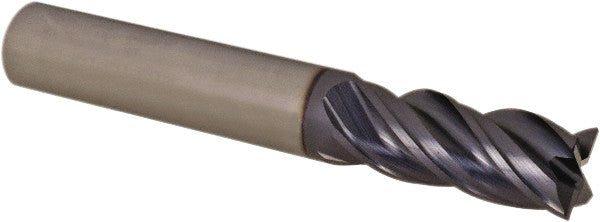 Kyocera SGS Precision Tools 36701 Corner Radius End Mill 3/8" Dia, 7/8" LOC, 0.01" Radius, 4 Flutes, Solid Carbide