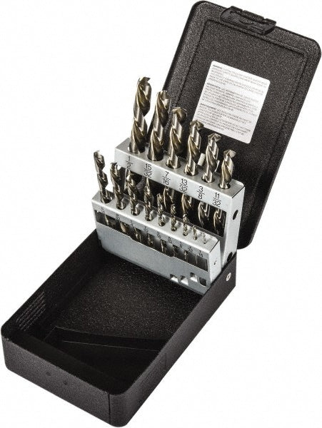 Precision Twist Drill 5995520 Drill Bit Set Jobber Length Drill Bits, 15 Pc, 118 &deg, High Speed Steel