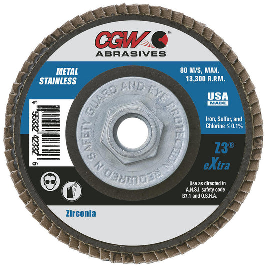 CGW Abrasives 42345 Flap Disc 7/8" Hole, 80 Grit, Zirconia Alumina, Type 27