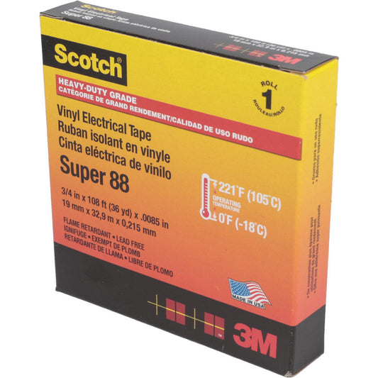 3M 7000058434 Electrical Tape 3/4" Wide, 110' Long, 8.5 mil Thick, Black