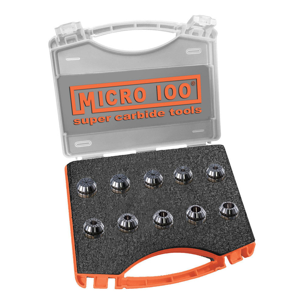Micro 100 ER16S-1 Collet Sets Collet Series ER16  Minimum Collet Capacity (Decimal Inch) 0.0540  Maximum Collet Capacity (Decimal Inch) 0.3750  Material Steel  Number Of Pieces 10  TIR (Decimal Inch) 0.000400