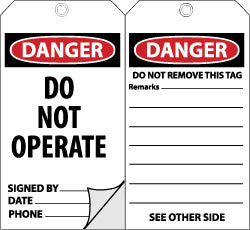 AccuformNMC OLPT20 Accident Prevention Tag 3" High, Self-Laminated Unrippable Vinyl, "DANGER"